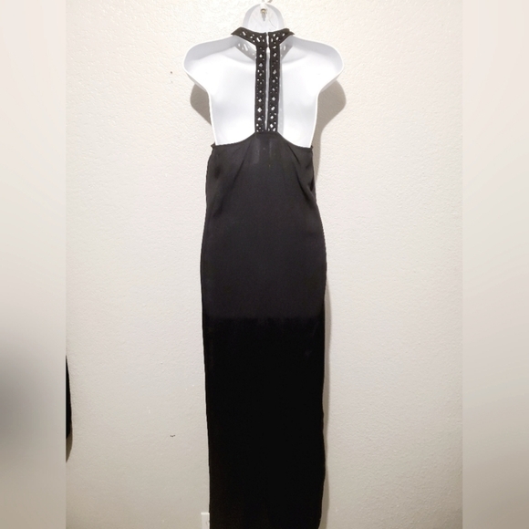 💚5/$25 Ella Moss Black Halter T Back Long Maxi Slip Dress With Leg Slits Small - Picture 3 of 7
